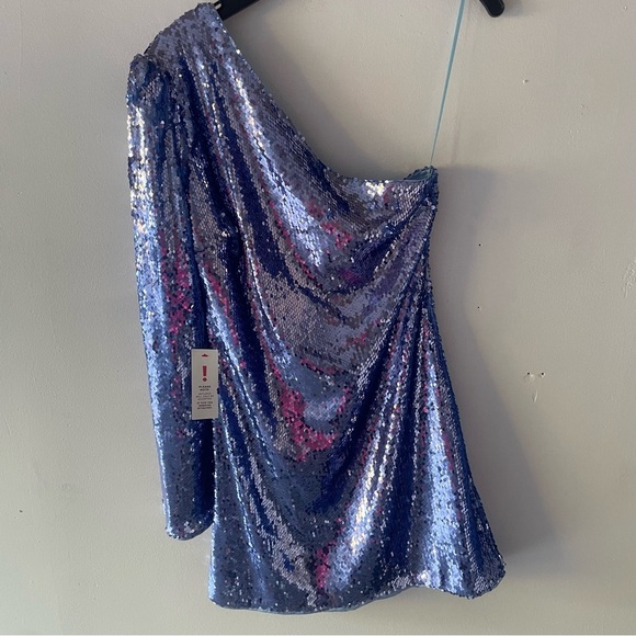 New! Bardot Blue Sequins One Shoulder Mini Dress NWT 37643 - Picture 2 of 8